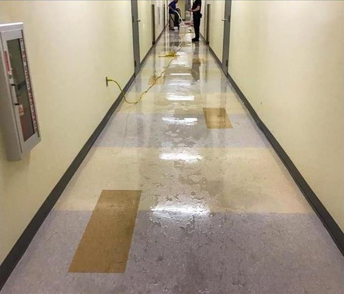 A hall from a business with water damage 